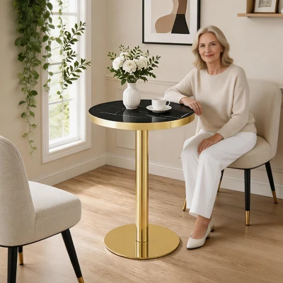 Table d'appoint ronde moderne, Noir+Or
