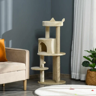 PawHut Albero Tiragraffi Gatti Cuccia Spaziosa Bianco Crema