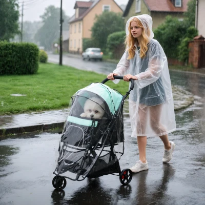 PawHut Huisdierbuggy inklapbaar met regenhoes, 2 drankhouders, blauw + groen
