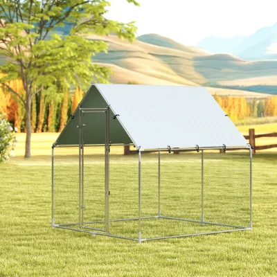 PawHut Enclos Poulailler 4m² Acier Galvanisé Bâche Anti-UV