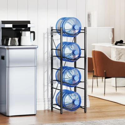 HOMCOM Suporte para Garrafões de Água de 4 Níveis Estante de Armazenamento para Garrafas de Água com Estrutura de Metal 34x34x105 cm Preto