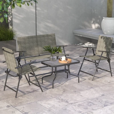 Outsunny 4-Piece Patio Set Mesh Fabric Mixed Brown
