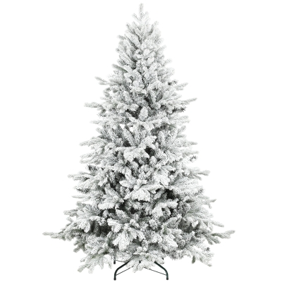 HOMCOM 6ft Flocked Christmas Tree Hinged Wide Shape