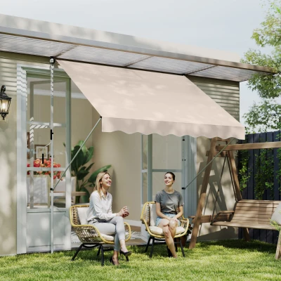 Outsunny luifel knikarm klemluifel zonwering zwengel balkon aluminium 3 x 1,5 m crème