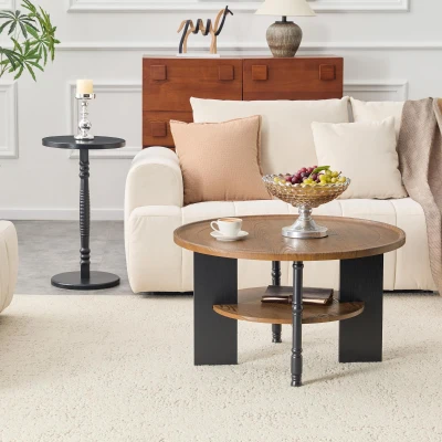 Set de 2 tables basses rondes, Noyer+Noir
