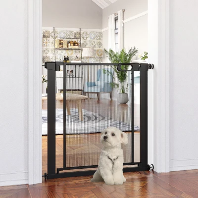 PawHut Cancello Cani Estensibile 75-82cm Chiusura Automatica Nero