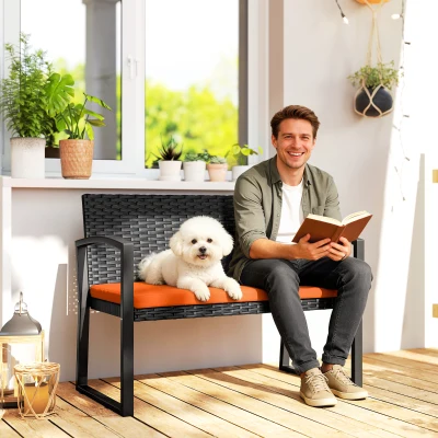 Outsunny Rattan Garden Bench 2-Seater - Orange