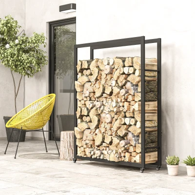Outsunny Houtrek met wielen, mobiel, metalen frame, tot 150 kg, 120 x 32 x 151 cm, zwart