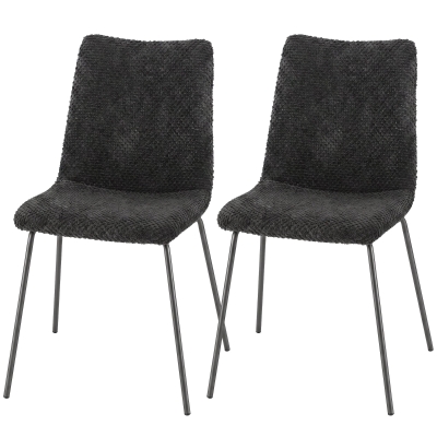 HOMCOM Conjunto de 2 Cadeiras de Jantar, Cadeiras de Cozinha Estofadas em Veludo, Encosto Curvado, Pés em Metal, Cinza Escuro
