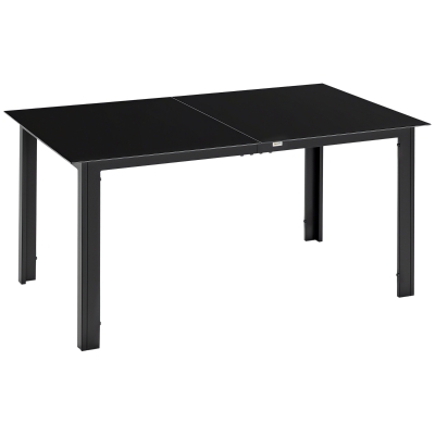 Outsunny Table Jardin Alu/Verre 6 Pers 150x90cm Noir