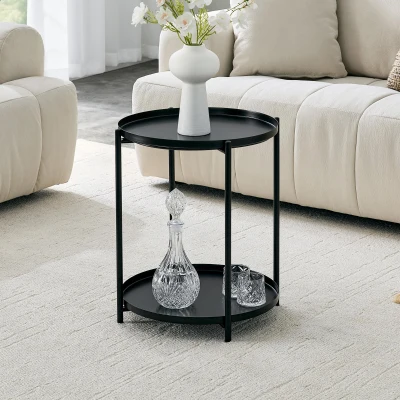 Table d'appoint ronde à 2 niveaux, Noir