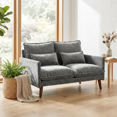 HOMCOM 2-Seater Loveseat Sofa Spring Cushions Wood Legs Grey