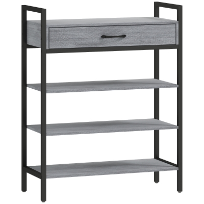 HOMCOM 4-laags schoenenrek, halrek voor maximaal 9 paar schoenen, spaanplaat, metaal, grijs