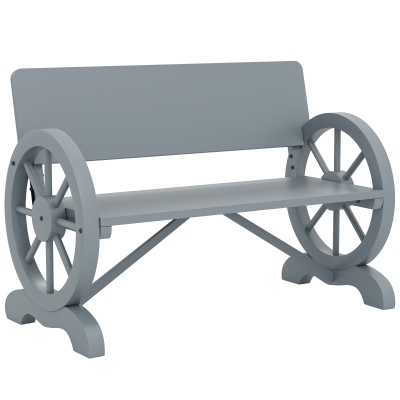 Outsunny Fir Wood Wagon Wheel 2-Seater Bench Grey