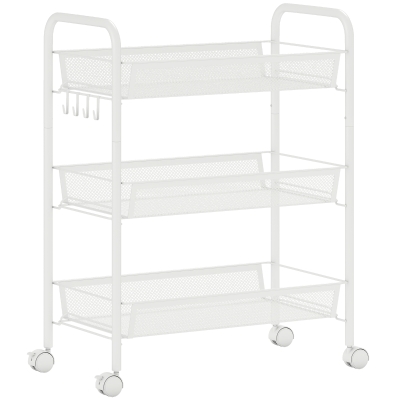 HOMCOM Chariot Roulant 3 Niveaux avec Paniers Blanc