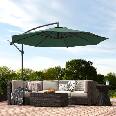 Outsunny Cantilever Parasol with Base Dark Green 3m