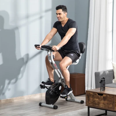 HOMCOM Bicicleta Estática Dobrável com 8 Níveis de Resistência Magnética com Assento Ajustável 43x97x109 cm Cinzento