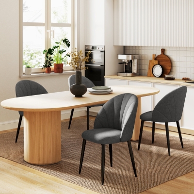 HOMCOM 4-delige Set Eetkamerstoelen, Keukenstoelen in Fluweeloptiek, Stalen Poten, armloos, Grijs