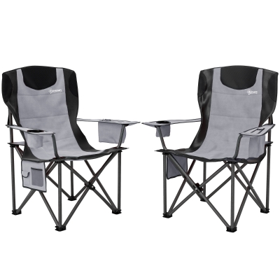 Outsunny Folding Camping Chairs Set with Cooler Grey