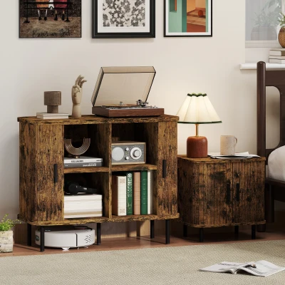 HOMCOM Sideboard Cabinet Tambour Doors Rustic Brown