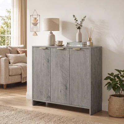 HOMCOM Sideboard Cabinet Modern 3-Door Storage Grey