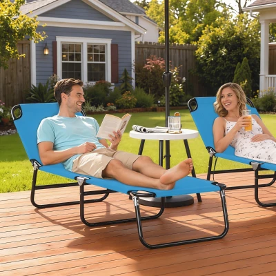 Outsunny Garden Sun Lounger 5-Position Back Sky Blue