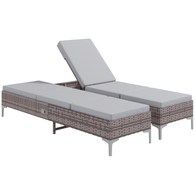 Outsunny Rattan Sun Lounger Set of 2 Adjustable Light Grey