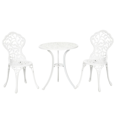 Outsunny 3 Pcs Aluminium Bistro Set, Garden Furniture Dining Table and Chairs Antique Outdoor Seat Patio Seater, White