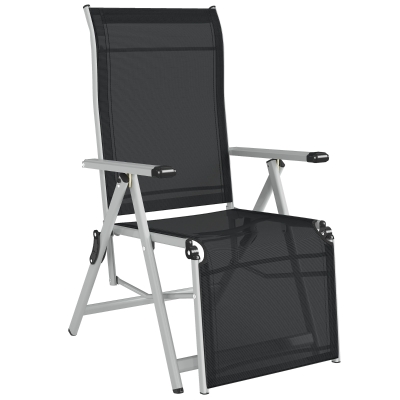 Outsunny Chaise Longue Pliable Noir Dossier & Repose-Pied Réglable
