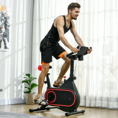 SPORTNOW Bicicleta Estática con Volante Inercia 4 kg Resistencia Ajustable Pantalla LED Silencioso Asiento Ajustable Rojo y Negro