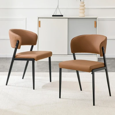 Chaise de salle à manger moderne rembourrée, Marron