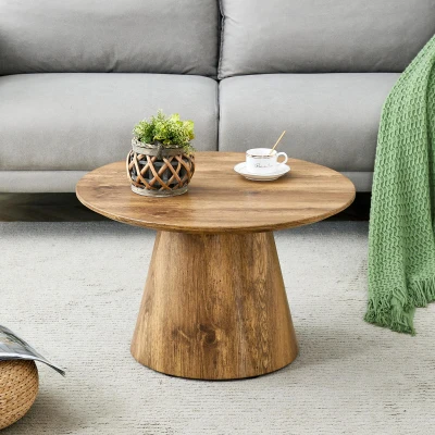 Table basse ronde en MDF aspect bois naturel, Couleur naturelle