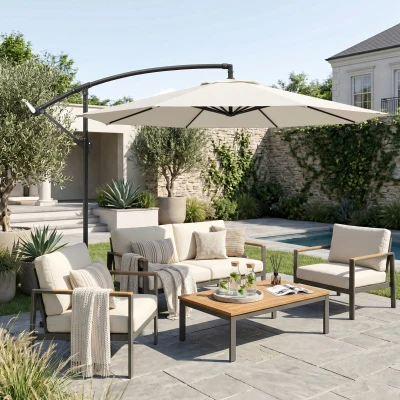 Outsunny Parasol afneembare zwevende parasol zwengelparasol met handkruk crème