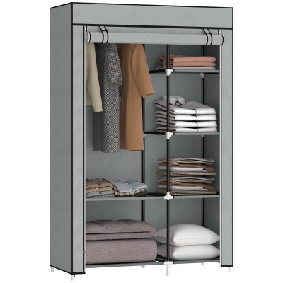 HOMCOM Fabric Wardrobe Portable with 6 Shelves Light Grey