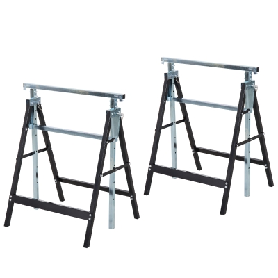 HOMCOM Set of 2 Adjustable Steel Trestles Black