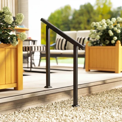 Outsunny Rampe Escalier Métal 1-3 Marches Noir Kit Inclus