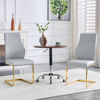 Chaise de salle à manger matelassée motif losange, Gris clair