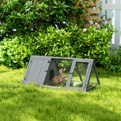 PawHut Wooden Rabbit Hutch with Run Outdoor Triangle House