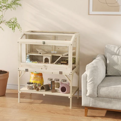 PawHut Cage Hamster Bois 2 Niveaux avec Rangement 84x53x110cm