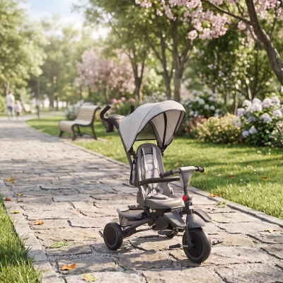 AIYAPLAY Tricycle 6 en 1 Pliable Siège Pivotant 360° Gris