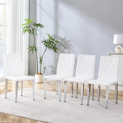 Lot de 4 chaises de salle à manger, Blanc+Argenté