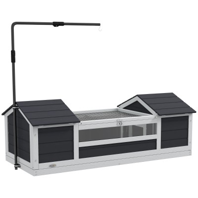 PawHut Maison Tortue Bois 2 Niches Lampe Réglable Gris