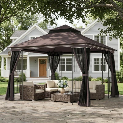 Outsunny Gazebo da Giardino 3x3m con Zanzariera Tetto Doppio