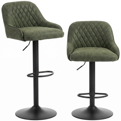HOMCOM Bar Stools Swivel Adjustable Backrest Set 2 Dark Green