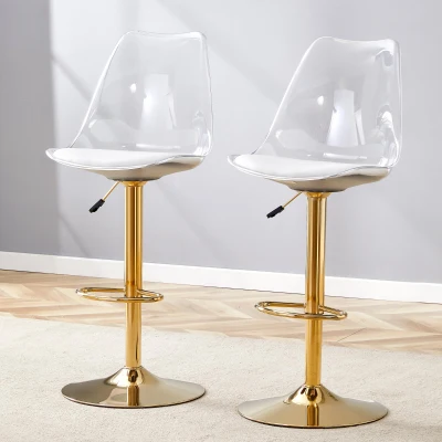 Lot de 2 tabourets de bar modernes réglables, Transparent