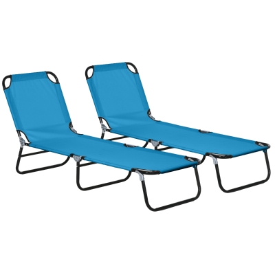 Outsunny Garden Sun Lounger 5-Position Back Sky Blue