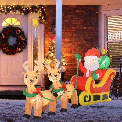 HOMCOM Opblaasbare Kerstman met Slee, 6 LED-Lichten, Waterdicht, 240 x 57 x 112 cm