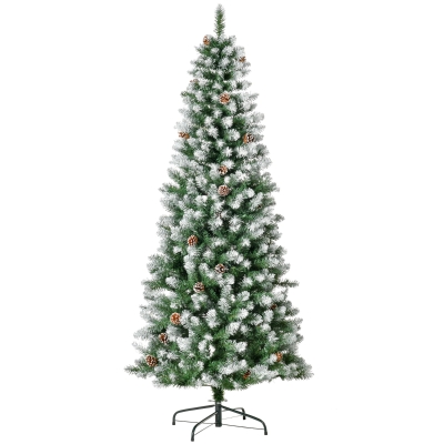 HOMCOM Kunstkerstboom, 630 Takken, 37 Dennenappels, Besneeuwde Punten, Brandvertragend, 180 cm