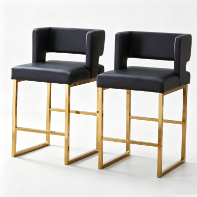 Lot de 2 tabourets de bar nordiques, Noir+Doré
