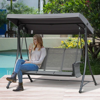 Outsunny 3-personen tuinschommelbank aluminium met zonnedak, grijs
